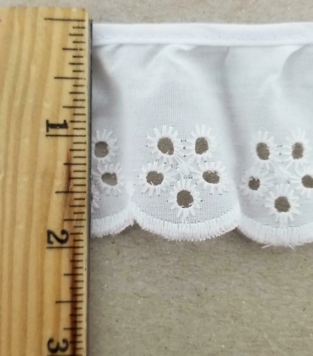 1-7/8" Ruffled Gathered Embroidery Eyelet Trimming - 9 Continuous Yards