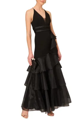 Aidan Mattox Tiered Halter Trumpet Ruffled Long Dress