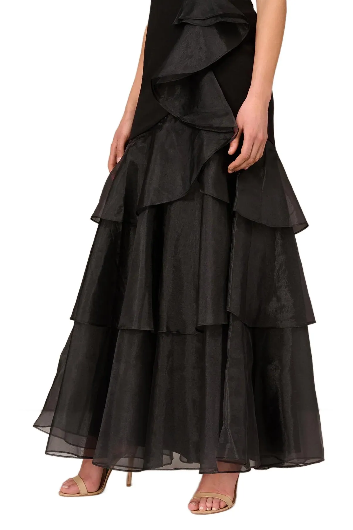 Aidan Mattox Tiered Halter Trumpet Ruffled Long Dress