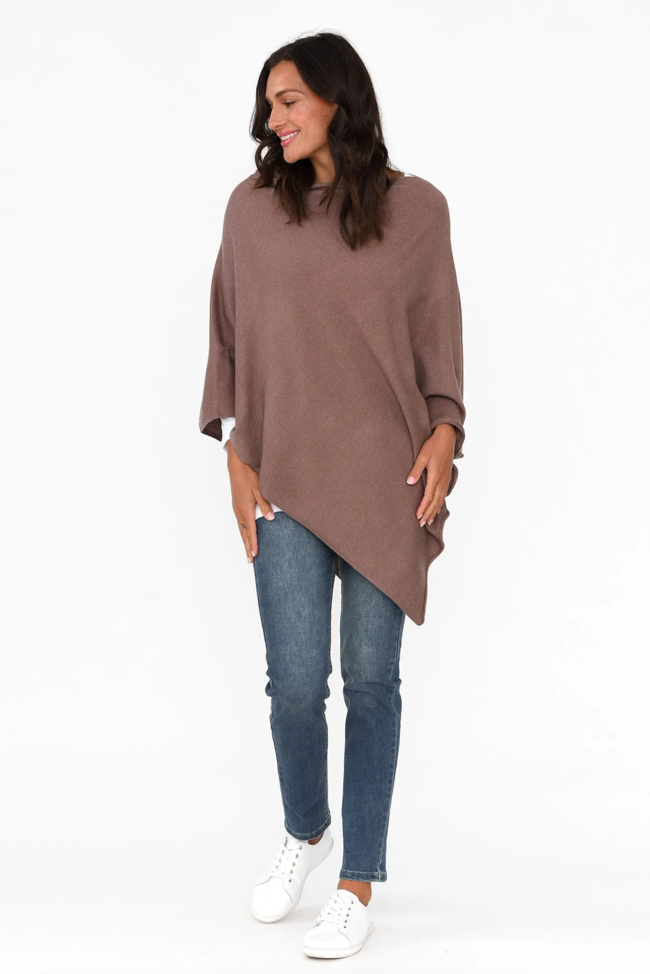 Amy Chocolate Wool Blend Poncho