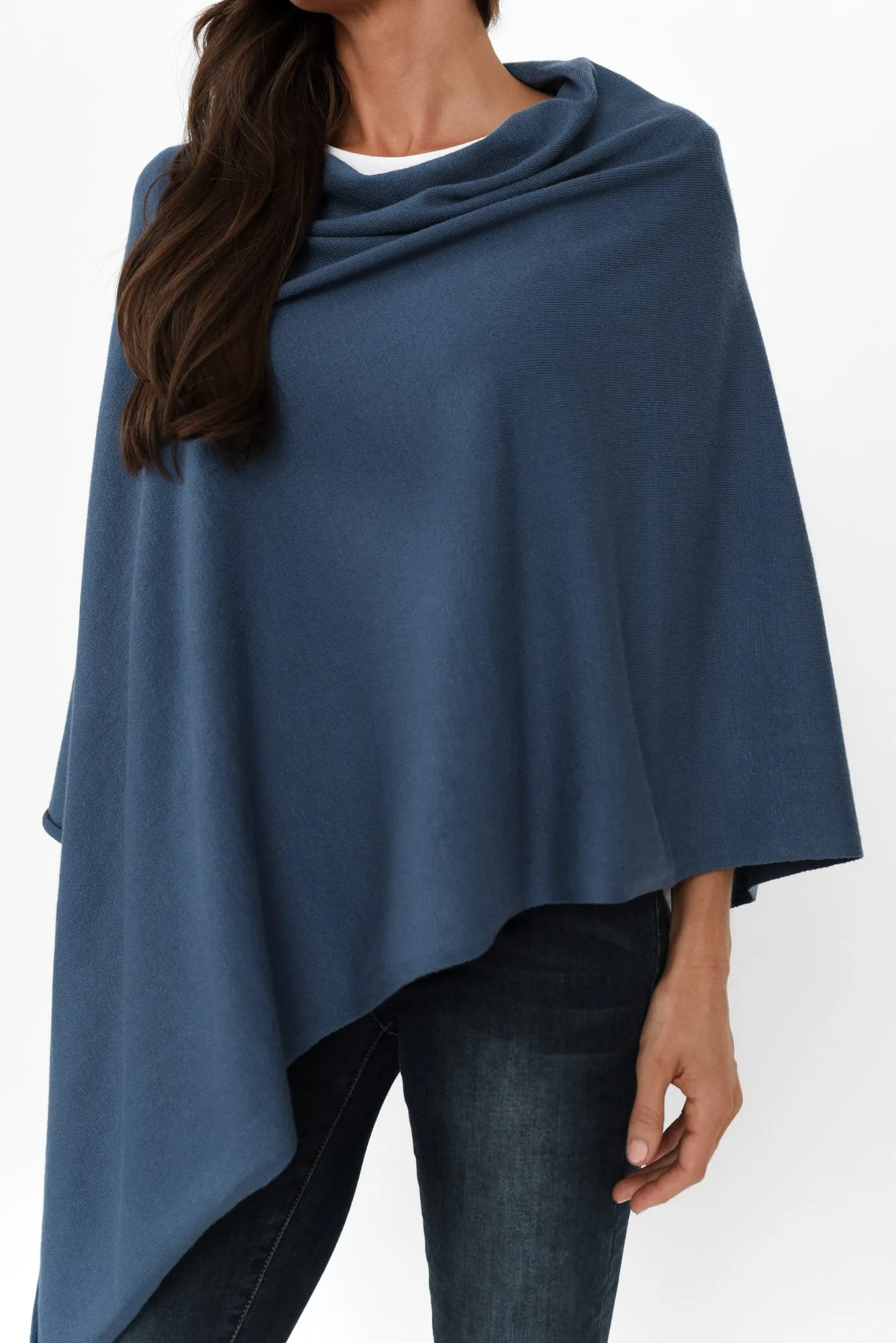 Amy Sea Blue Wool Blend Poncho