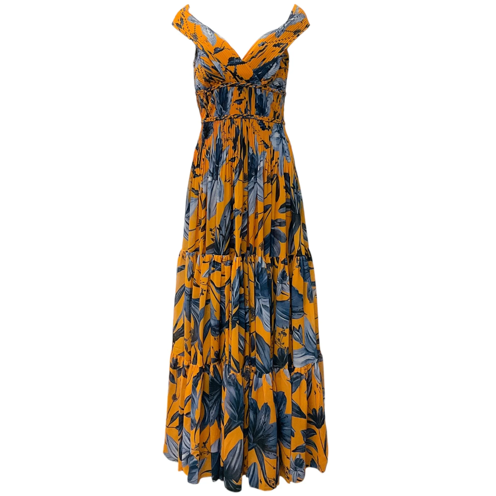 Andres Otalora Mustard Floral Print Magdalena Maxi Dress