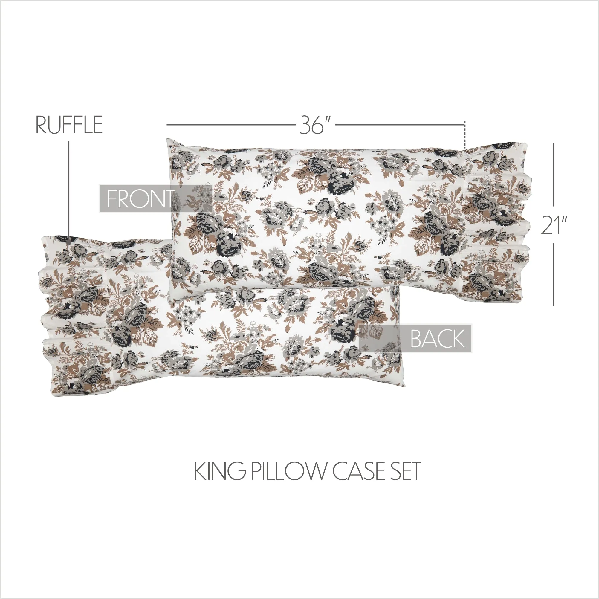 Annie Portabella Floral Ruffled King Pillow Case Set of 2 21x36 8