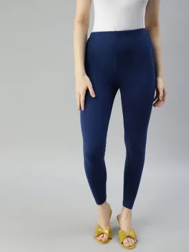 Appealing Indigo Colored Stretchable Cotton Fabric Leggings For Women