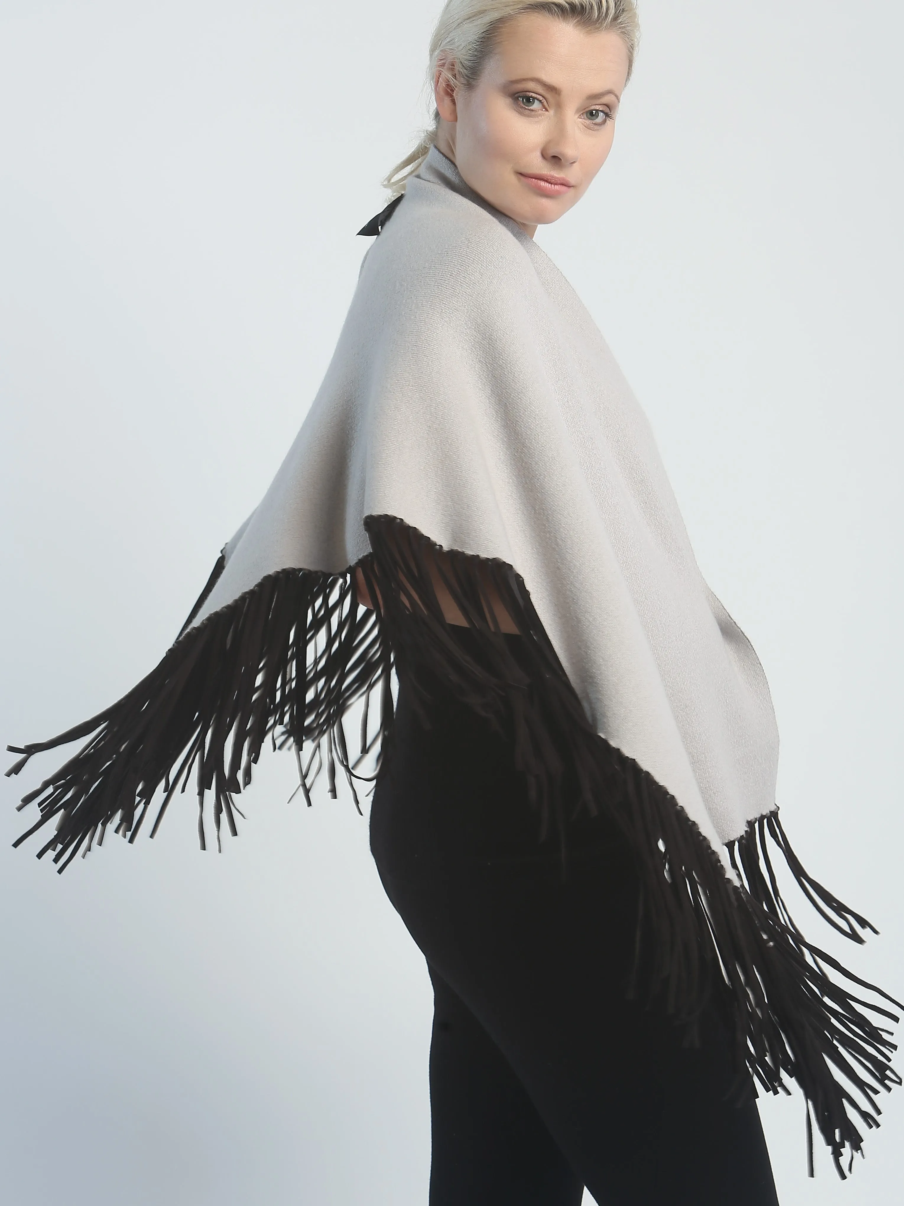 Asymmetrical Reversible Fringed Wrap