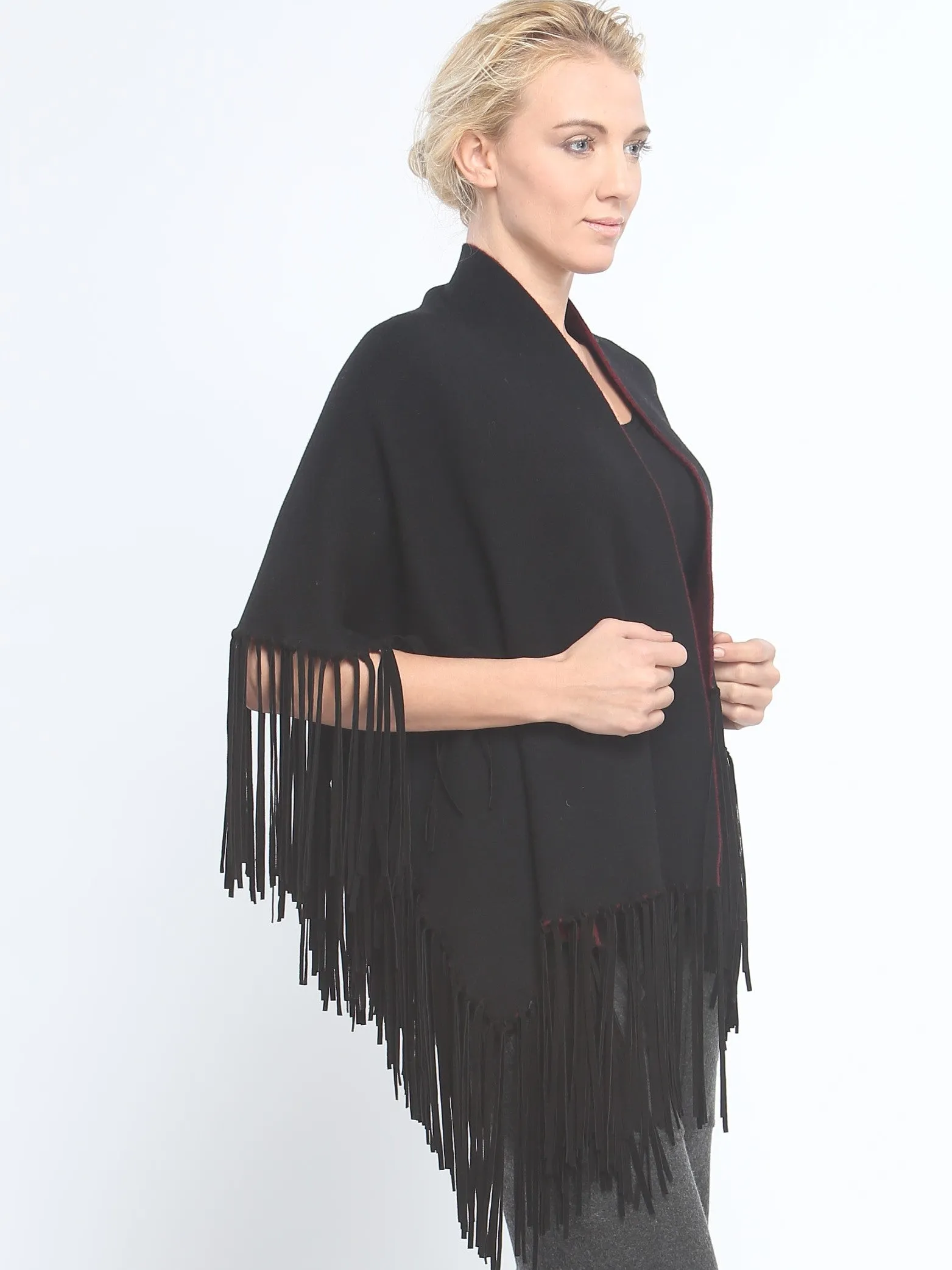 Asymmetrical Reversible Fringed Wrap