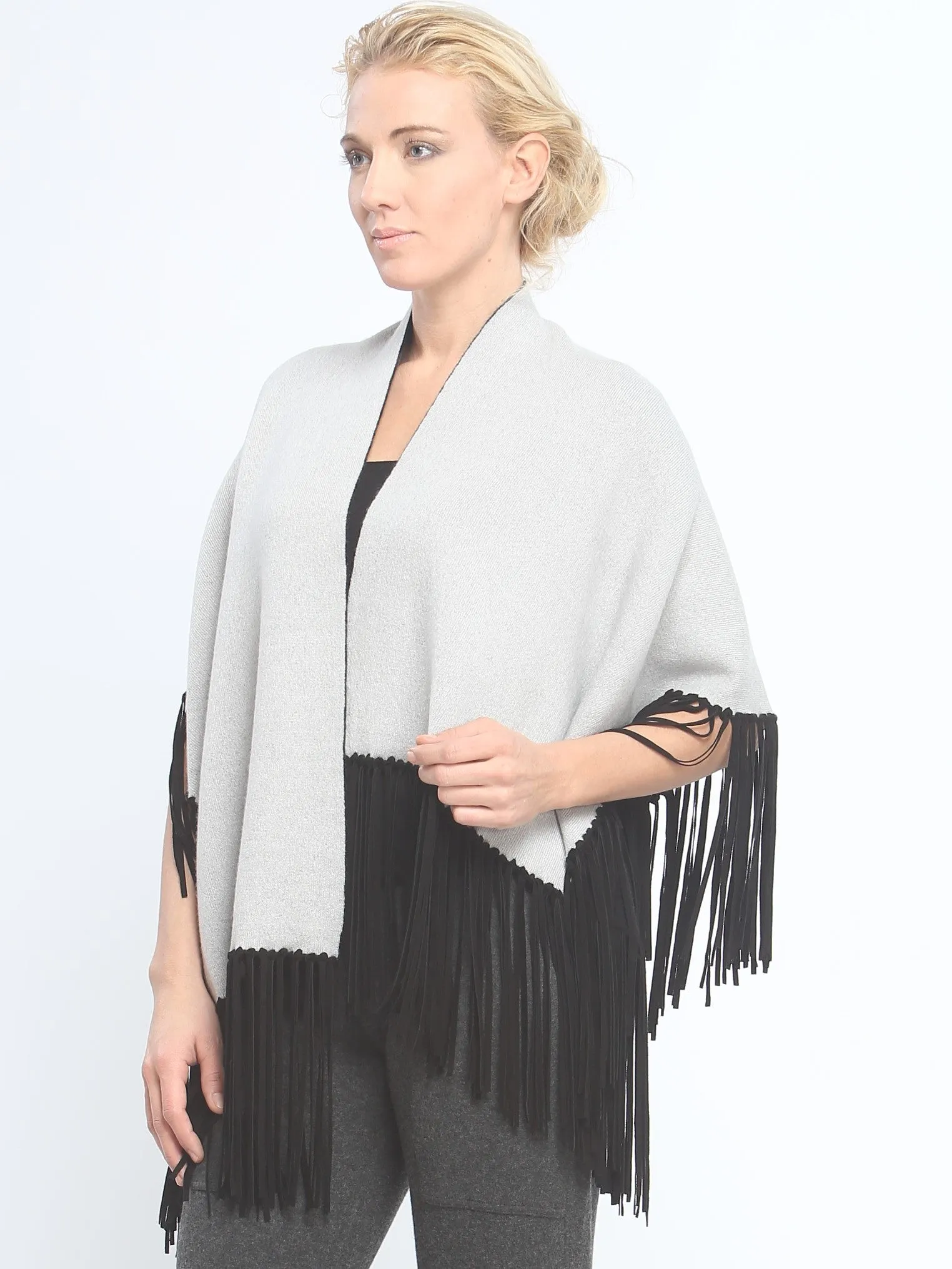 Asymmetrical Reversible Fringed Wrap