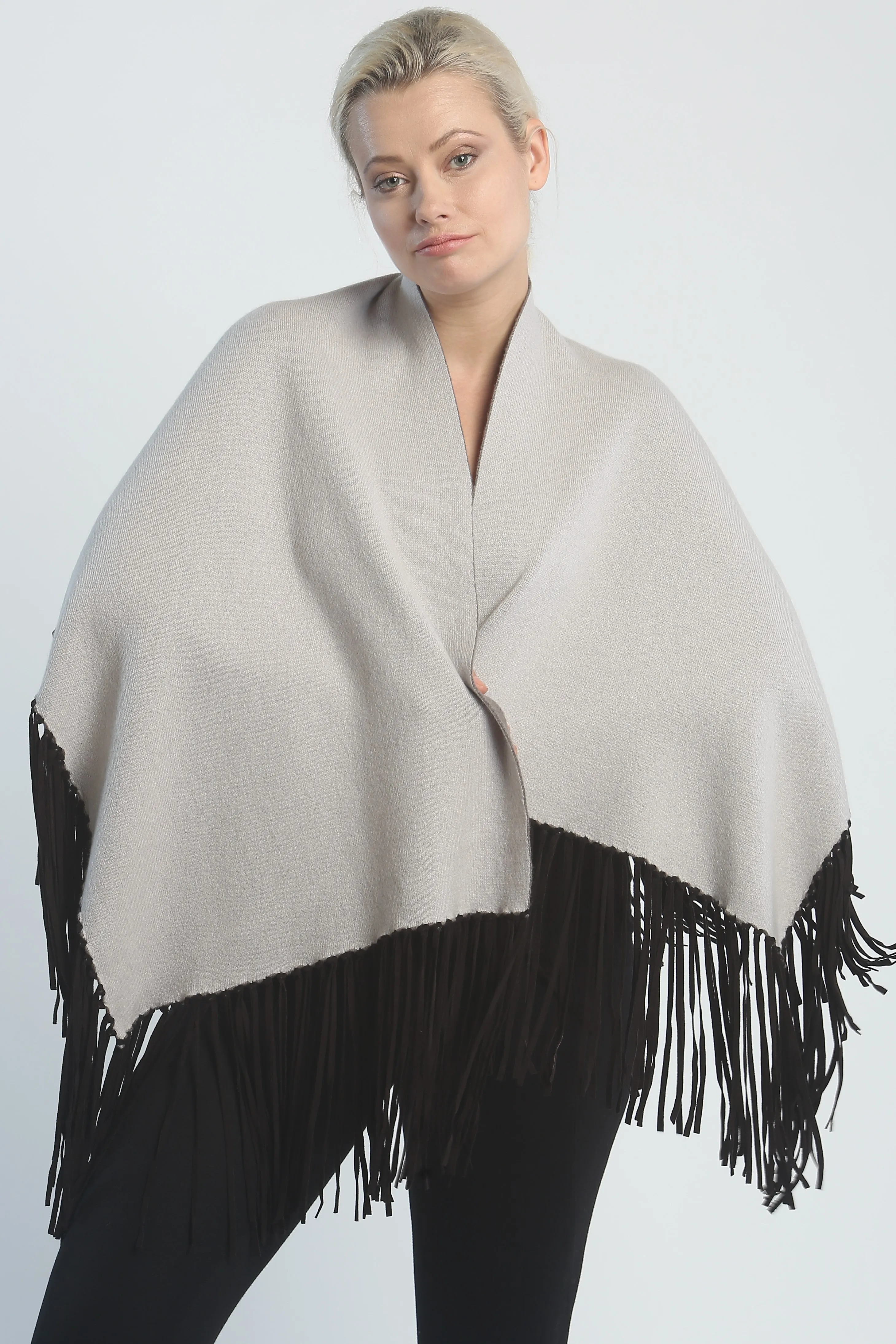 Asymmetrical Reversible Fringed Wrap