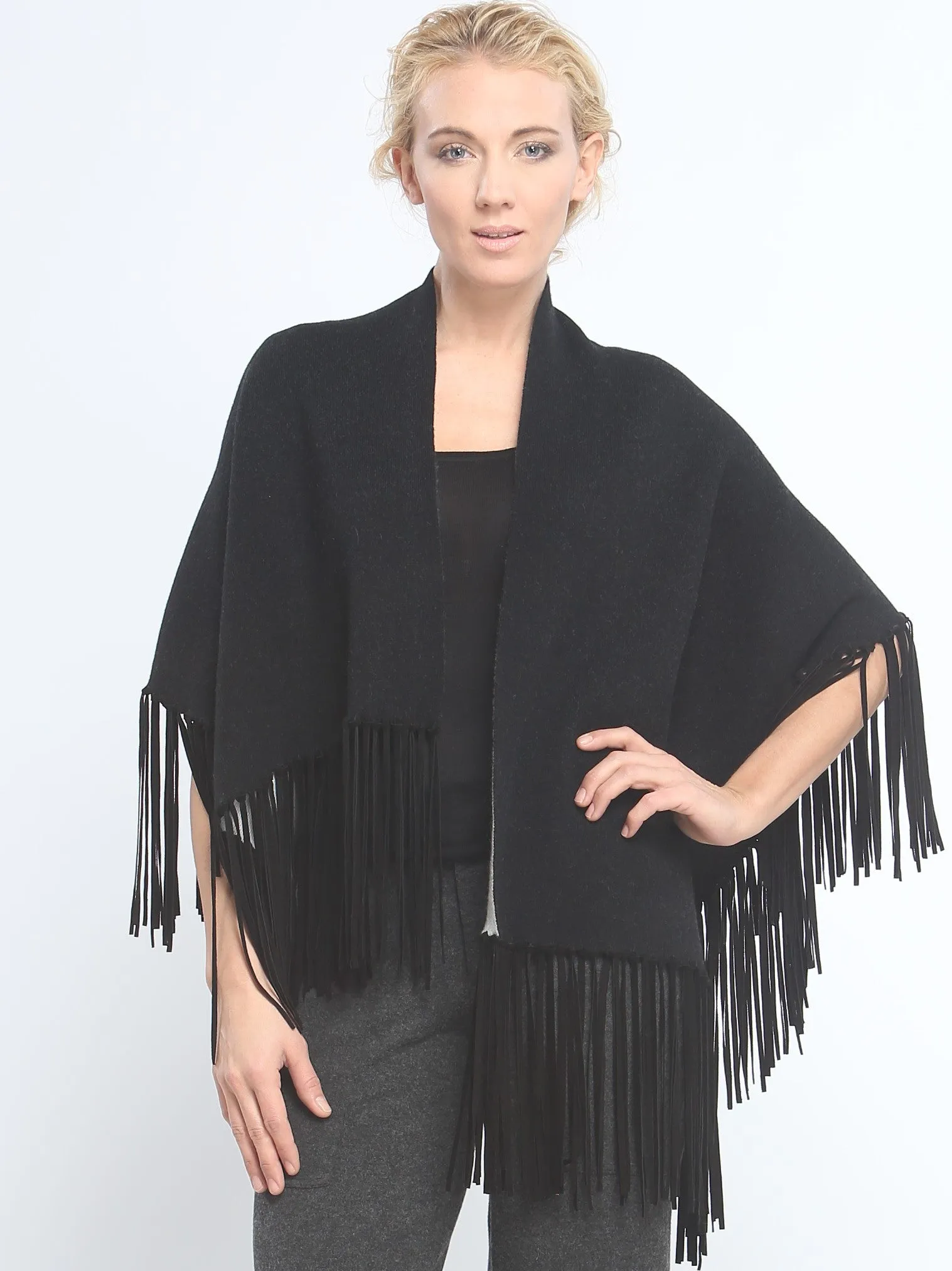 Asymmetrical Reversible Fringed Wrap