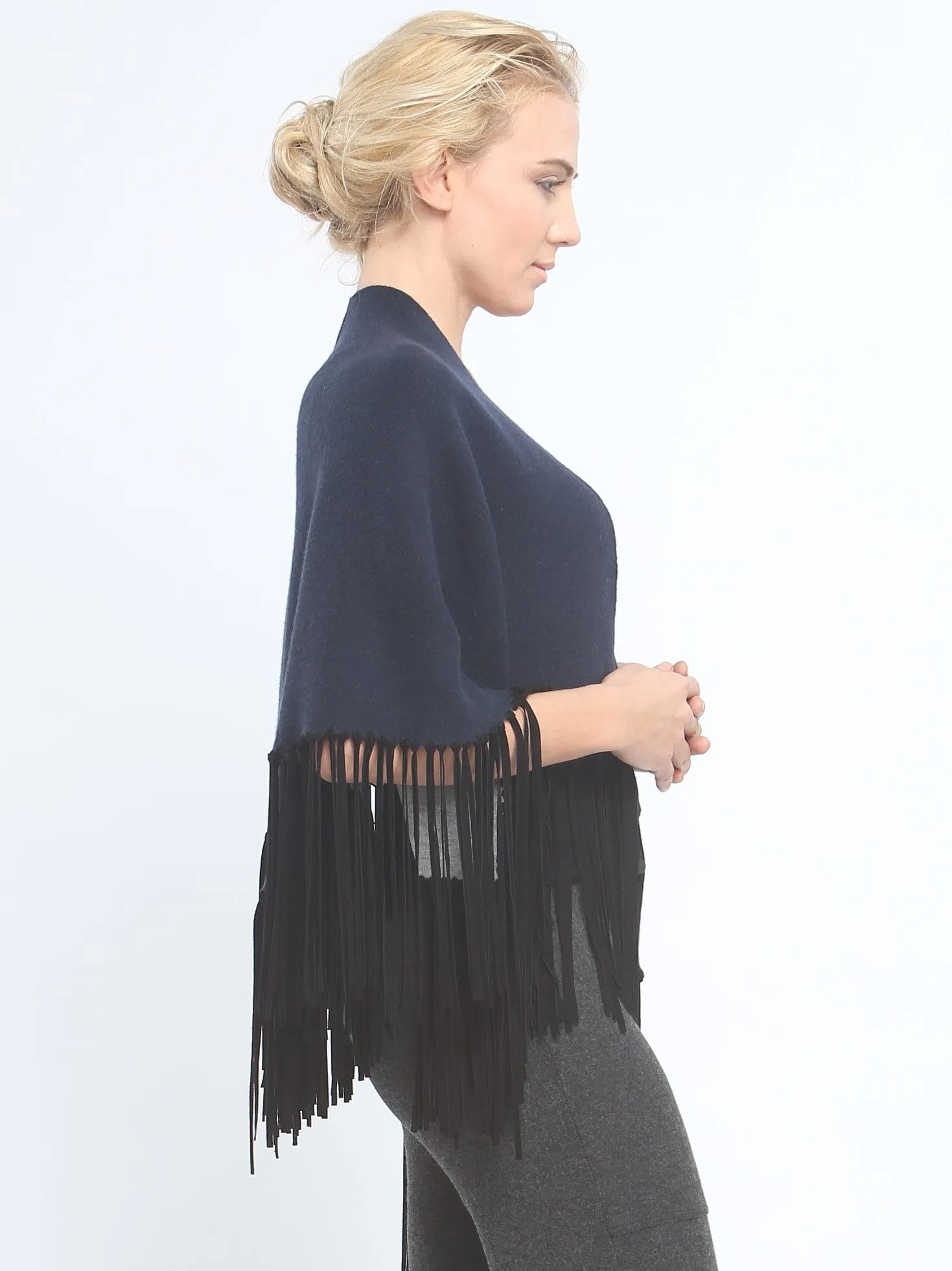 Asymmetrical Reversible Fringed Wrap