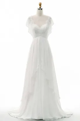 Batwing Sleeve Grecian Lace Chiffon A-line Wedding Dress