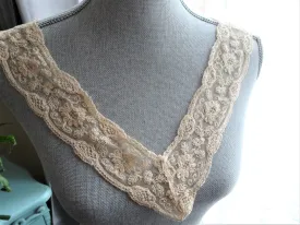 BEAUTIFUL French Netted Lace Collar, Stunning Tambour Lace, V Neck,Heavily worked on Netted Lace,Bridal Lace, Fine Heirloom Sewing, Collectible Vintage Lace