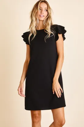 Black Flutter Sleeve Shift Dress