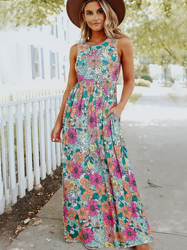 Blossom Bliss: Sleeveless Floral Maxi Dress