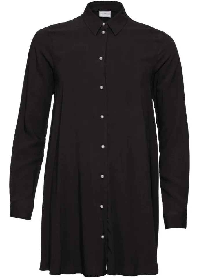 Blouse with placket with pearl buttons Bodyflirt, black