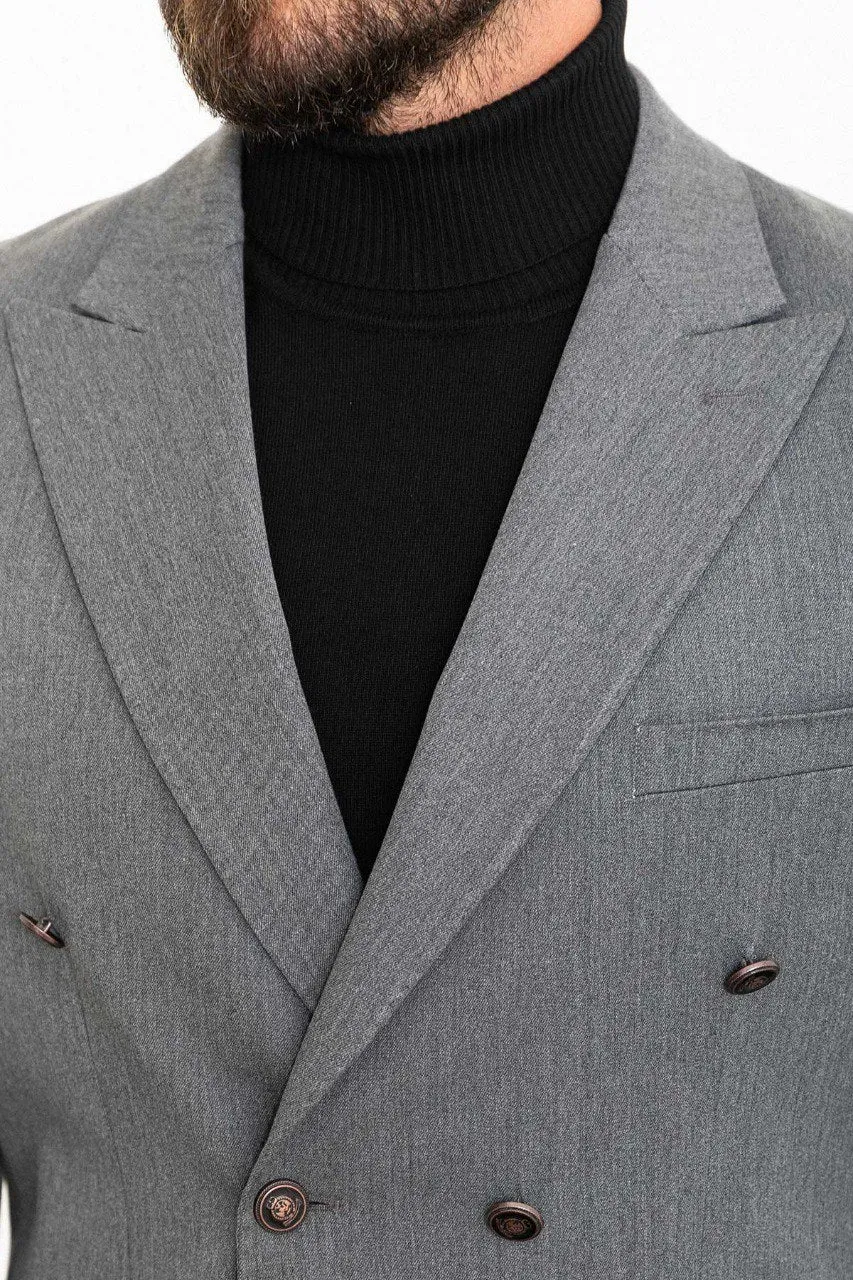 Bojoni Torretta Slim Fit Double Breasted Grey Blazer