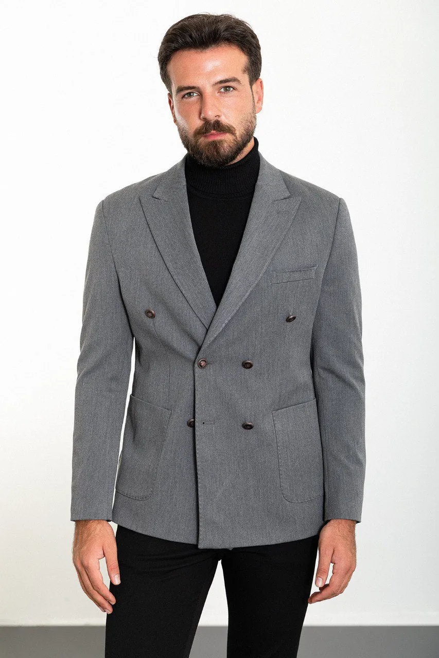 Bojoni Torretta Slim Fit Double Breasted Grey Blazer