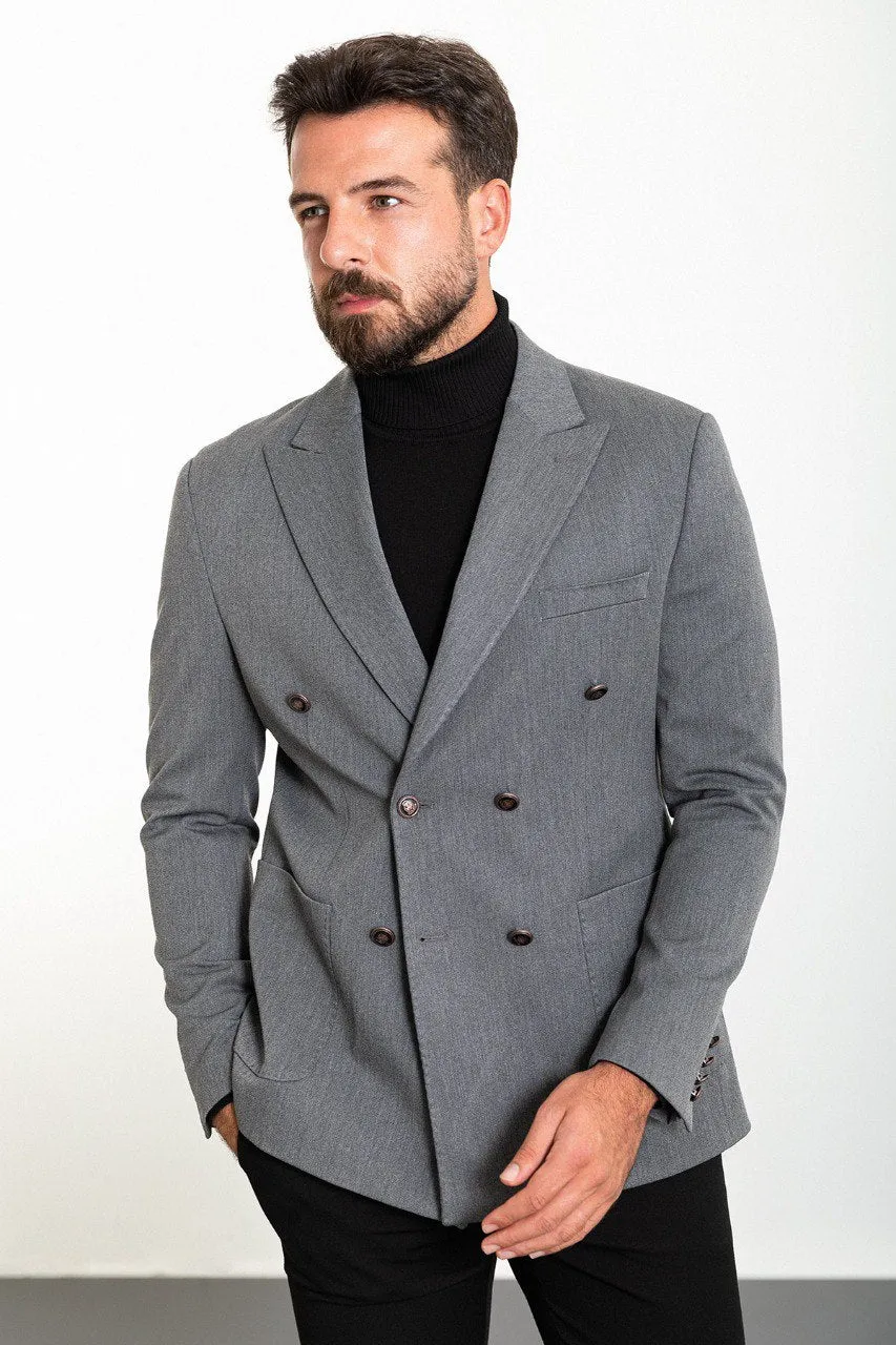 Bojoni Torretta Slim Fit Double Breasted Grey Blazer