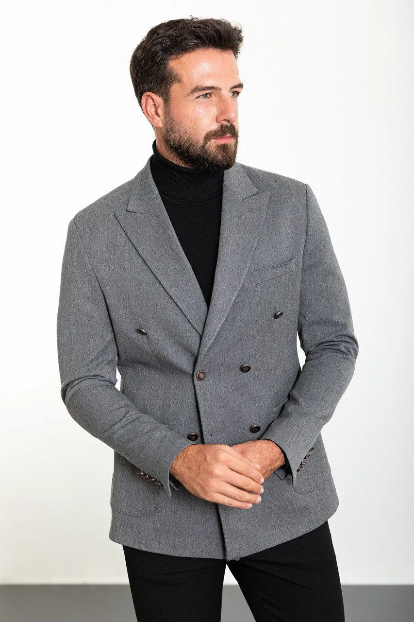 Bojoni Torretta Slim Fit Double Breasted Grey Blazer