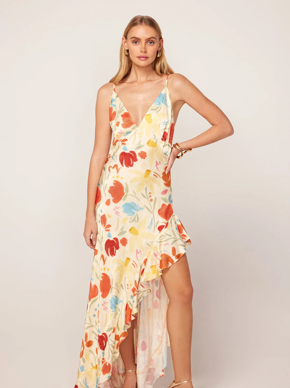 Brigitte Pastel Floral Jacquard Maxi Dress