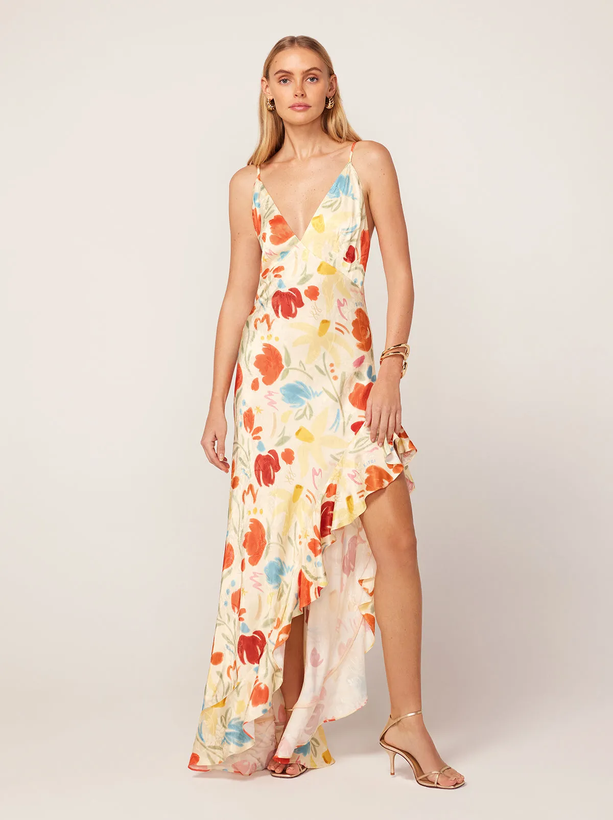 Brigitte Pastel Floral Jacquard Maxi Dress