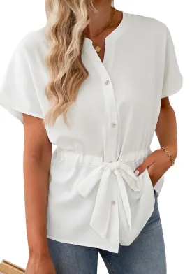 Brilliant White Women's Short Sleeve Office Blouse Button-Down Shirts