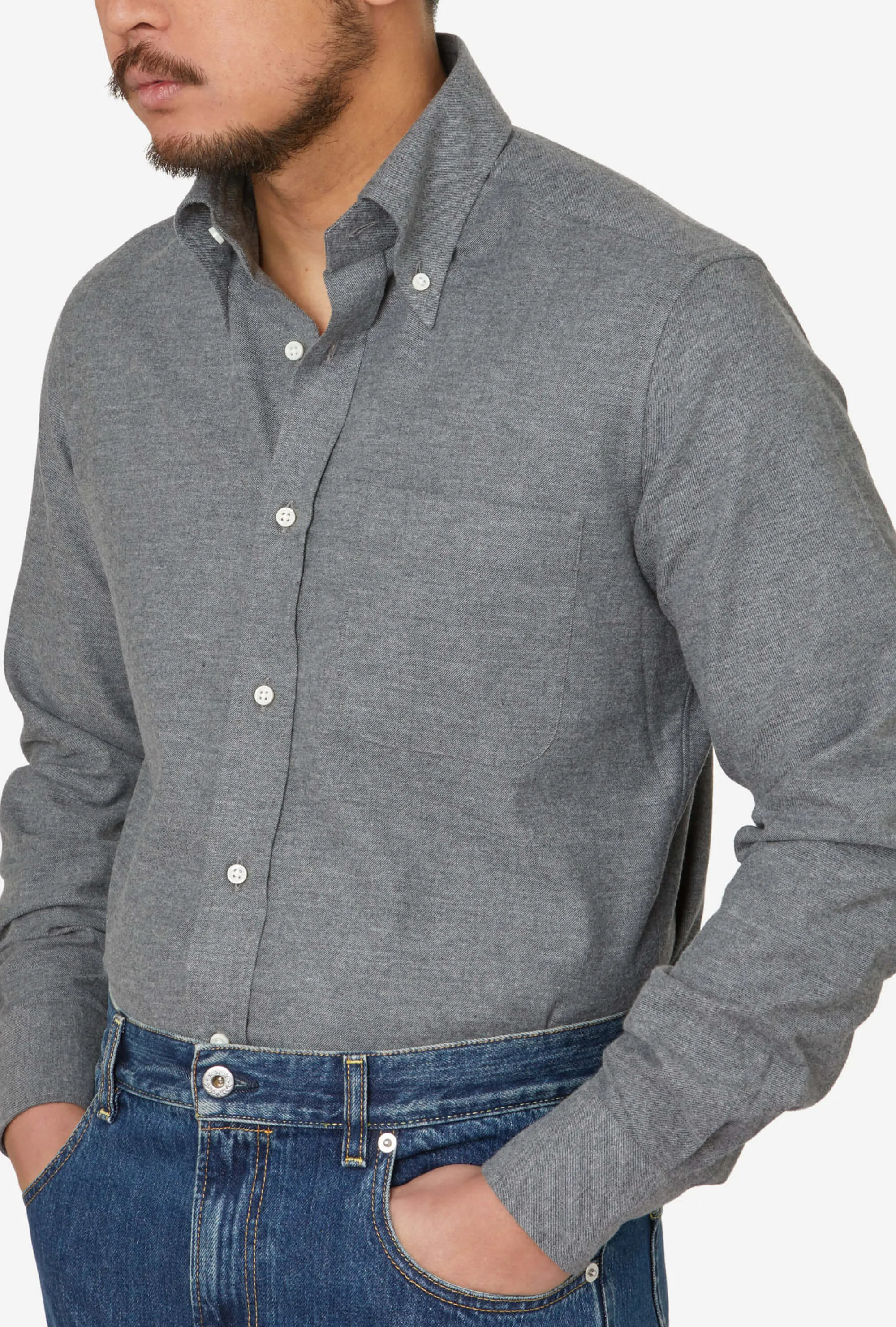 Button Down Sport Shirt Brushed Cotton Grey