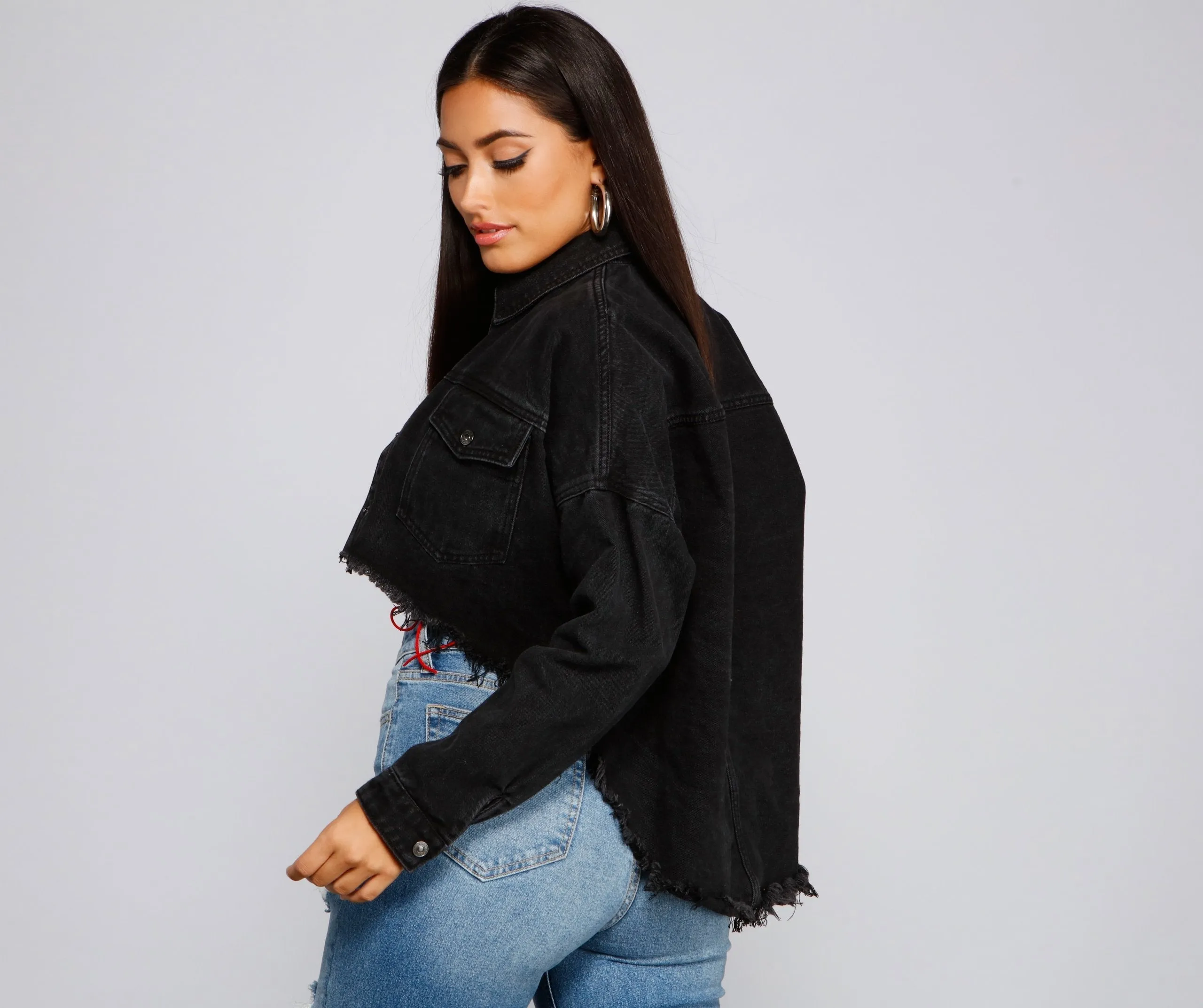 Casually Edgy High Low Cropped Denim Jacket