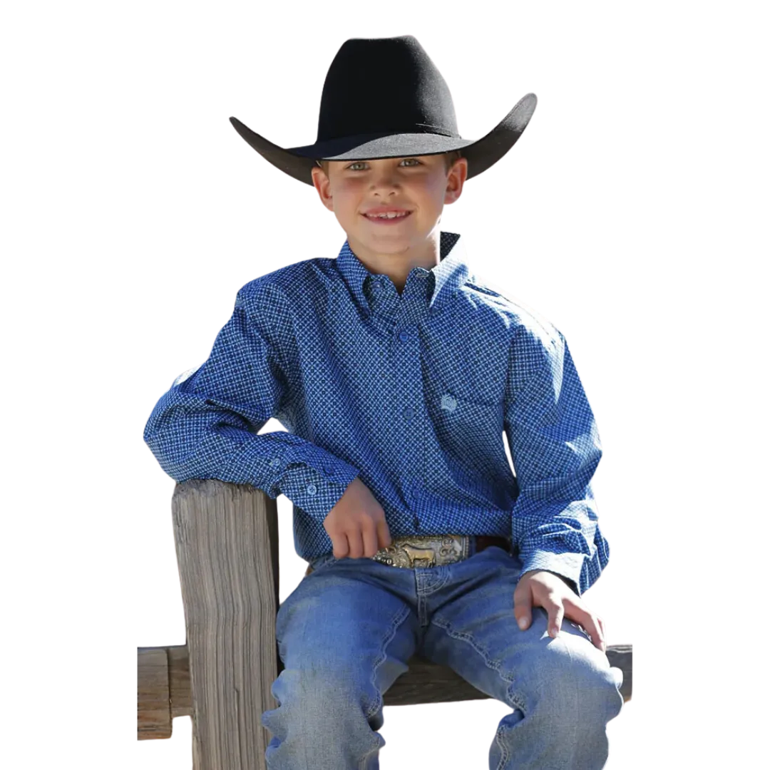 Cinch Kid's Long Sleeve Western Print Royal Blue Shirt