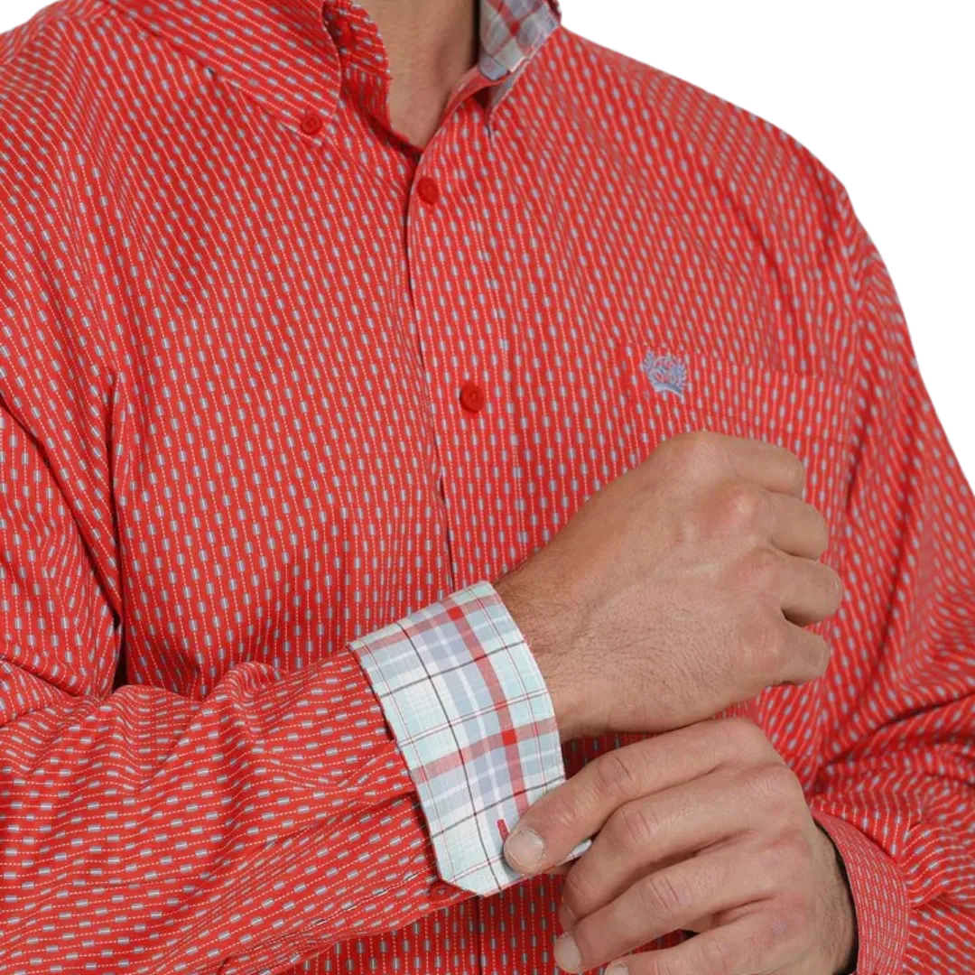 Cinch Men's Button Down Printed Red Shirt