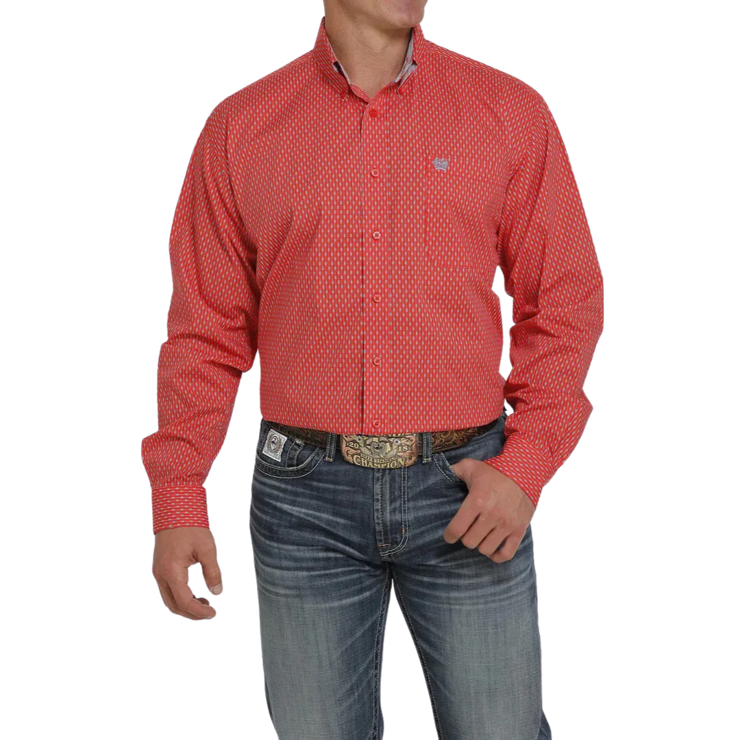 Cinch Men's Button Down Printed Red Shirt