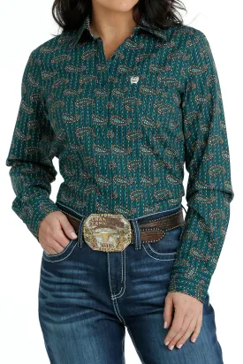 Cinch Women's Butto Down Western Teal Shirt