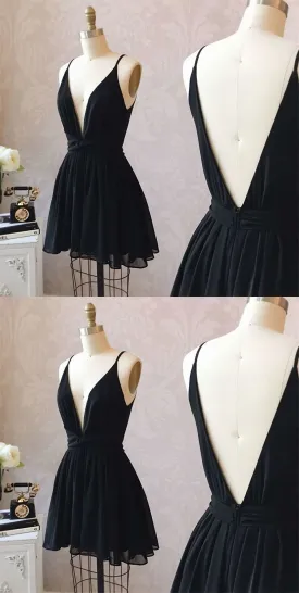 Cute Black Chiffon Short Little Black Homecoming Dresses