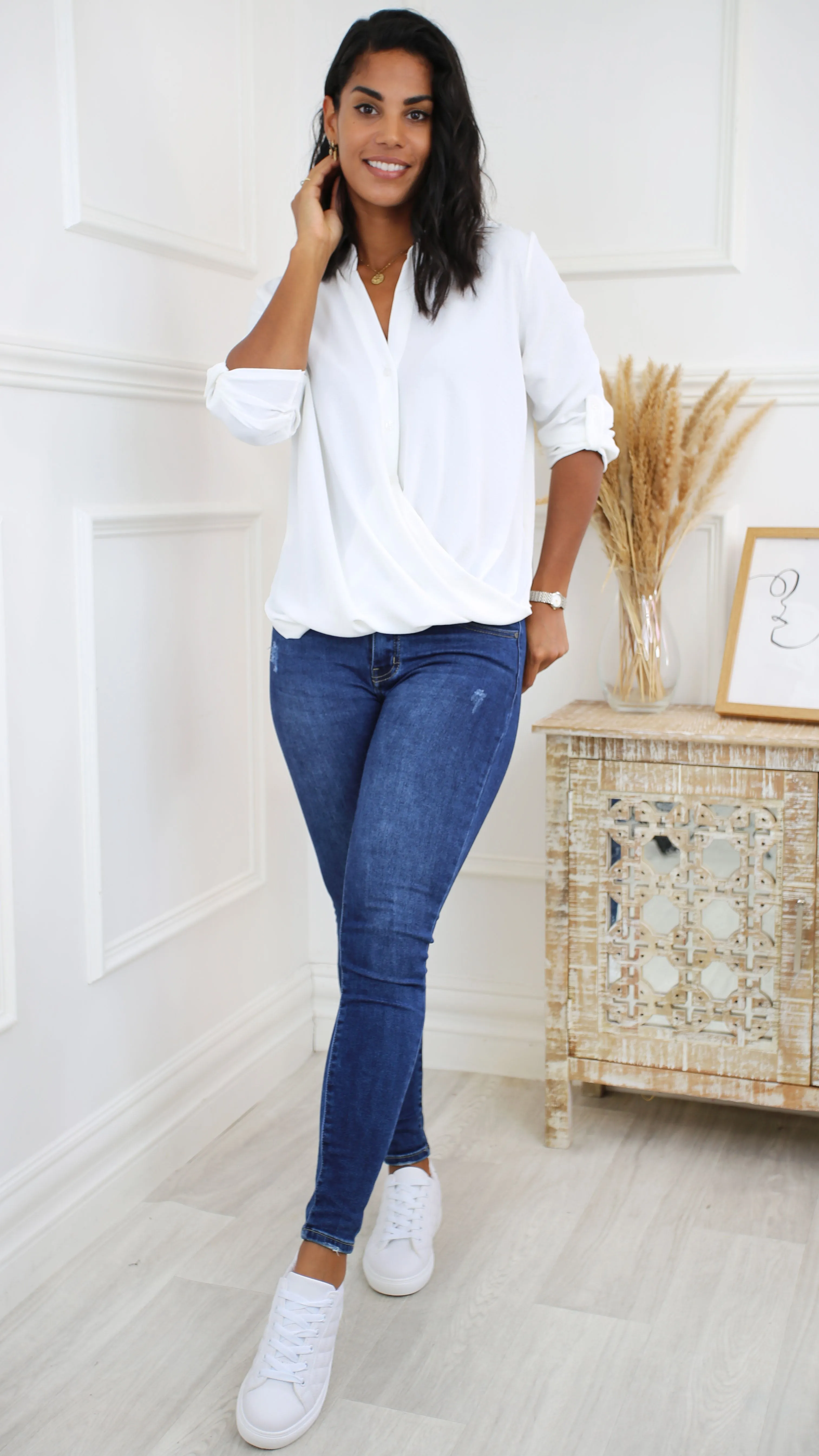 Darcy White Wrap Blouse