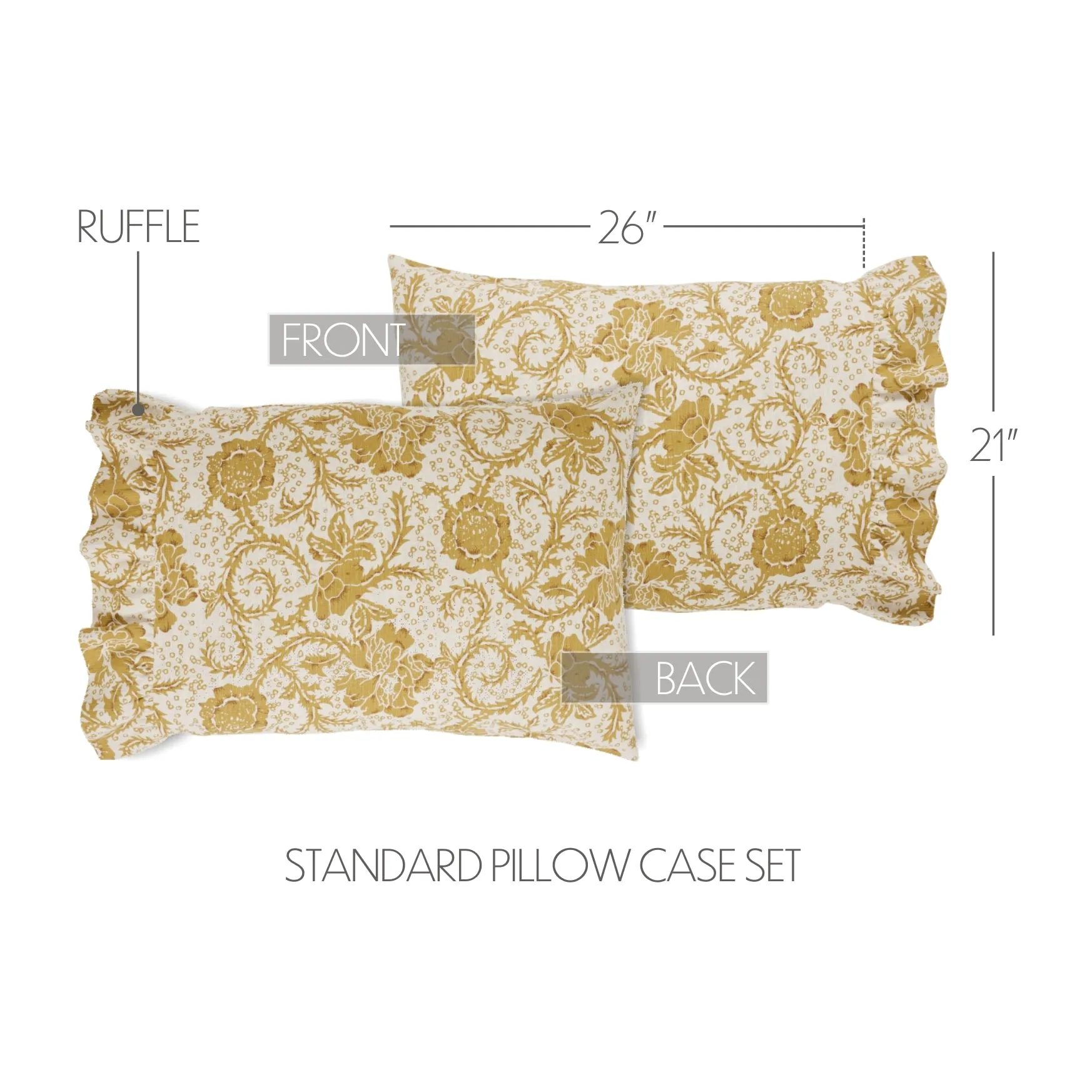 Dorset Gold Floral Ruffled Standard Pillow Case Set of 2 21x26 4