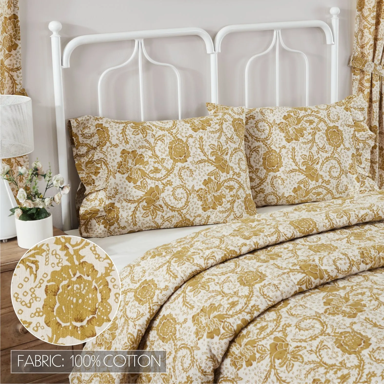 Dorset Gold Floral Ruffled Standard Pillow Case Set of 2 21x26 4