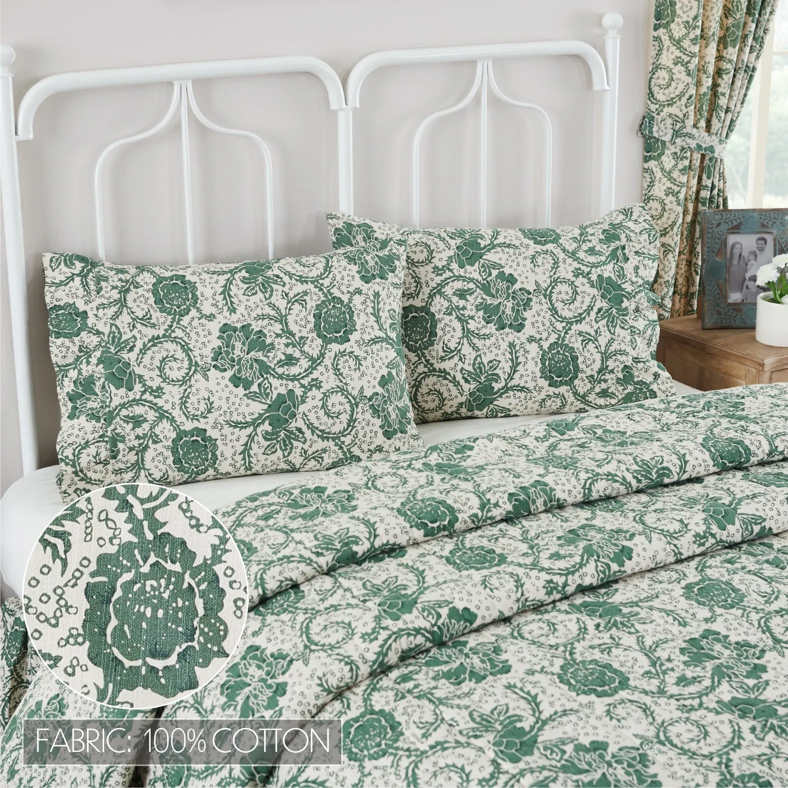 Dorset Green Floral Ruffled Standard Pillow Case Set of 2 21x26 4