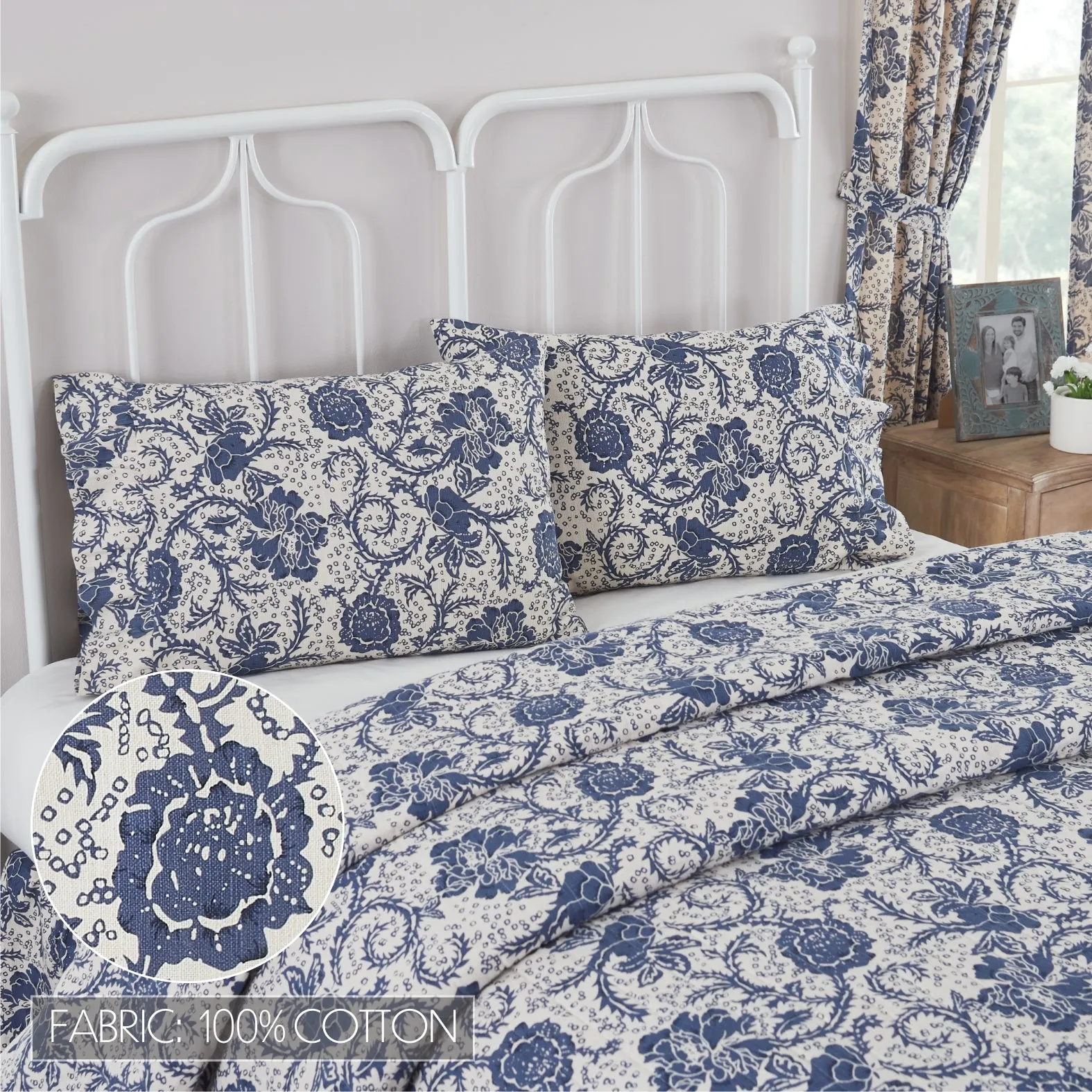 Dorset Navy Floral Ruffled Standard Pillow Case Set of 2 21x26 4