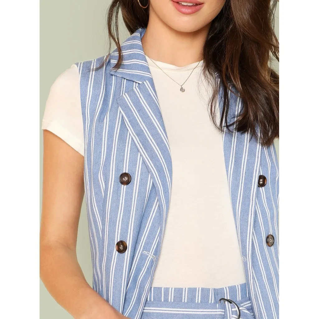 Double Breasted Sleeveless Pinstripe Blazer