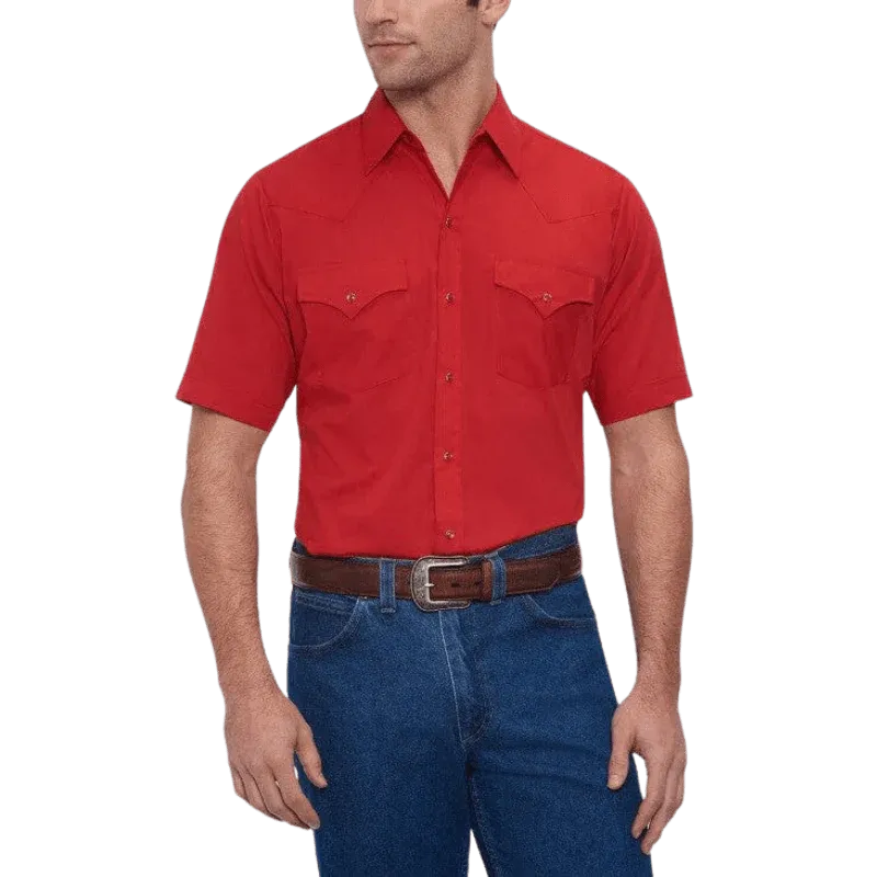 Ely Walker Men´s Red Short Sleeve Solid Western Shirt