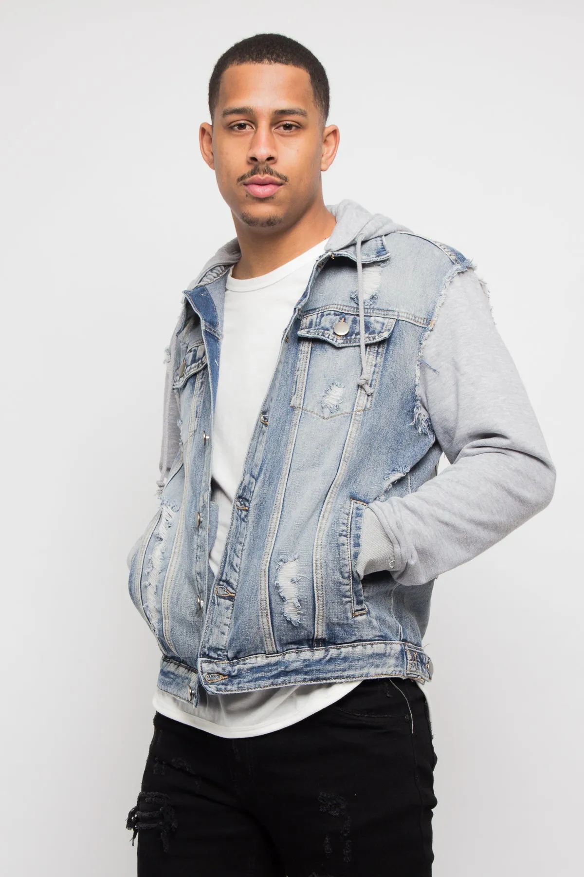 Fleece Denim Jacket with Hood