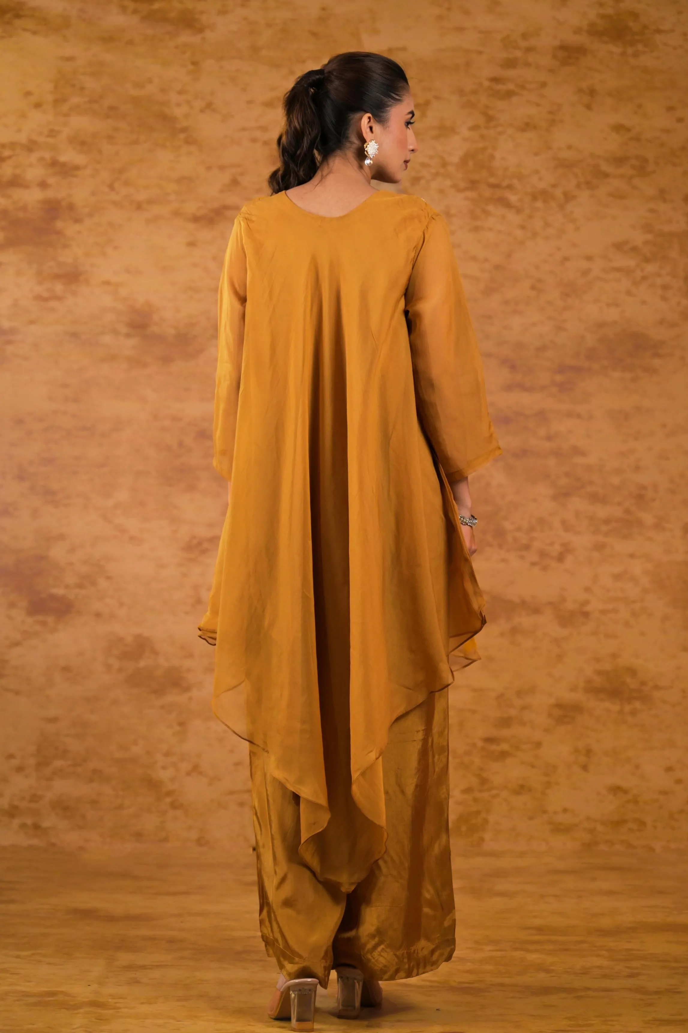 Golden Yellow Embellished Organza Silk Kurta Set