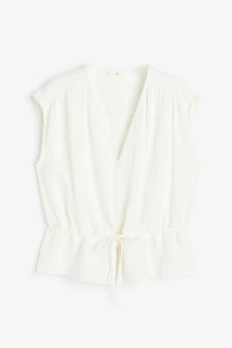 H&M crinkled cotton blouse, white