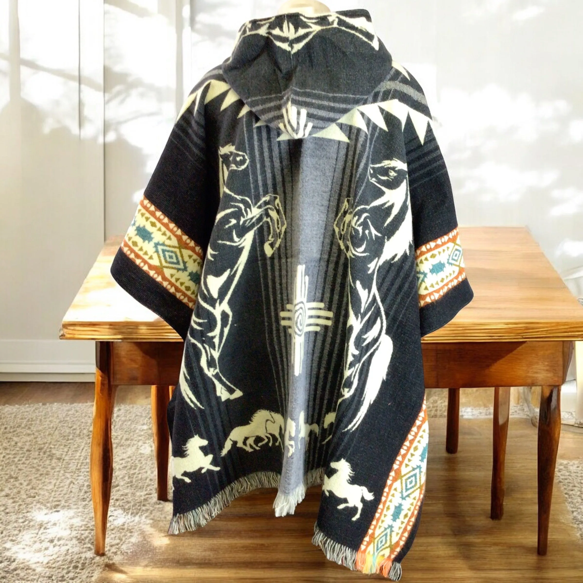 Handmade Ponchos black ( horse)