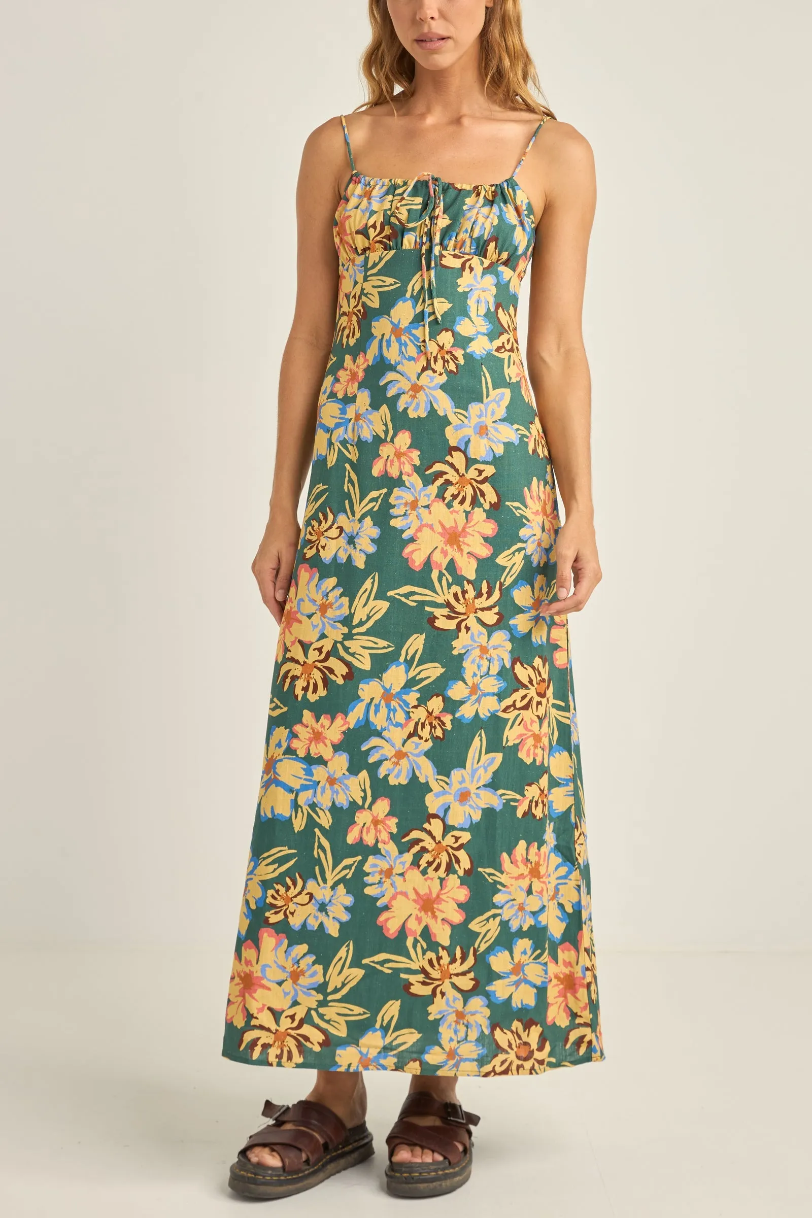 Hawaiian Floral Gathered Maxi Dress Jungle