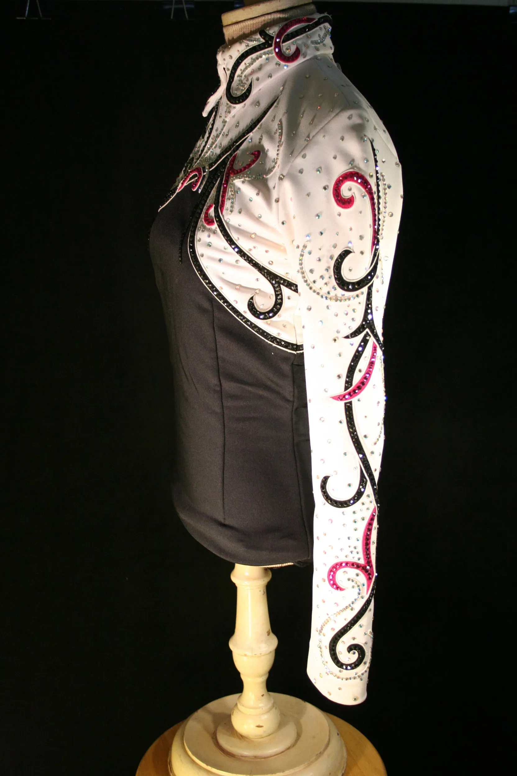 Horsemanship Blouse, Ladies XS, Black and White with Raspberry, 1682A