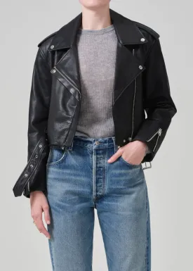 Kindra Cropped Moto Jacket in Black