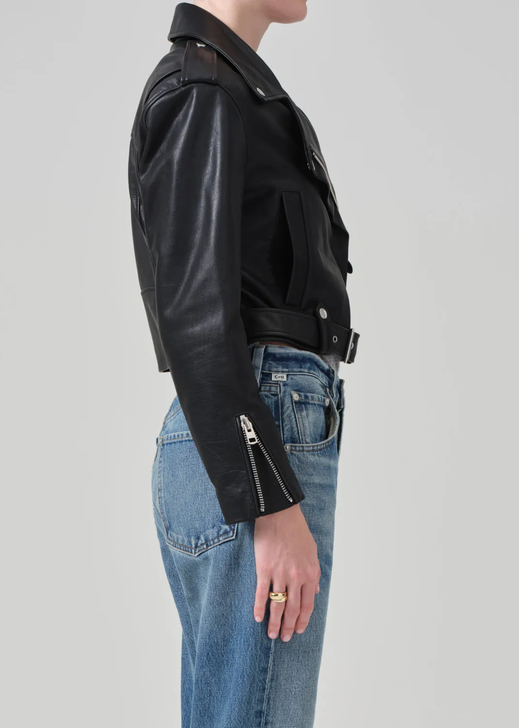 Kindra Cropped Moto Jacket in Black