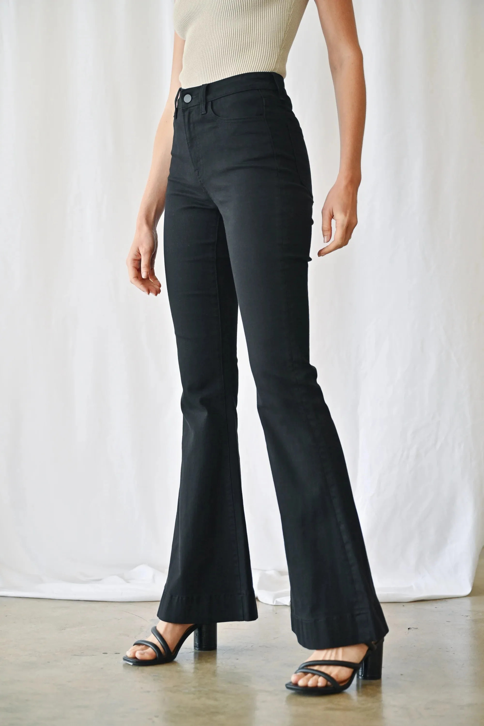 Ladies Mica Denim Black High Rise Trouser Hem Flare - MDP-F1105BK