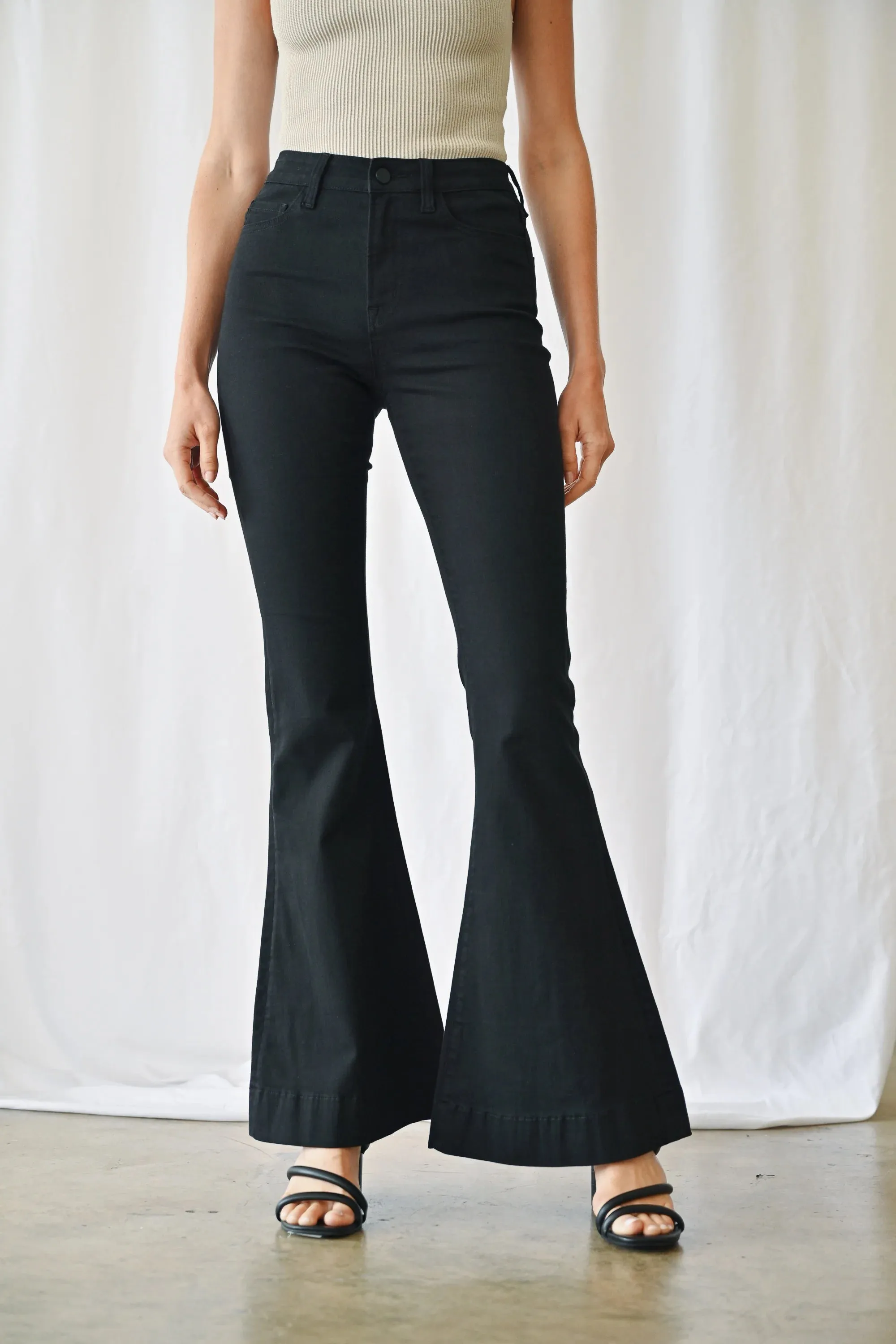 Ladies Mica Denim Black High Rise Trouser Hem Flare - MDP-F1105BK